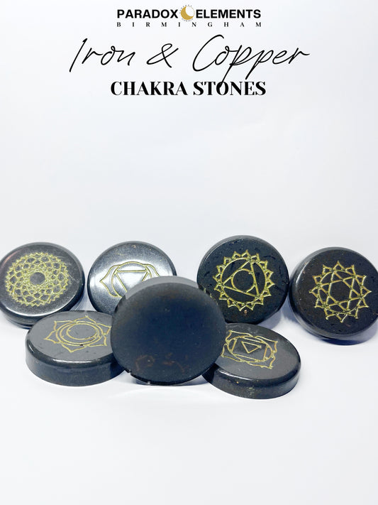 Iron & Copper Chakra Stones with Quartz & Selenite (Full Set of 7)