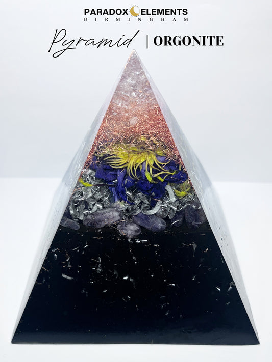Lotus Ascended Light Pyramid Orgonite with Amethyst & Quartz (XL)