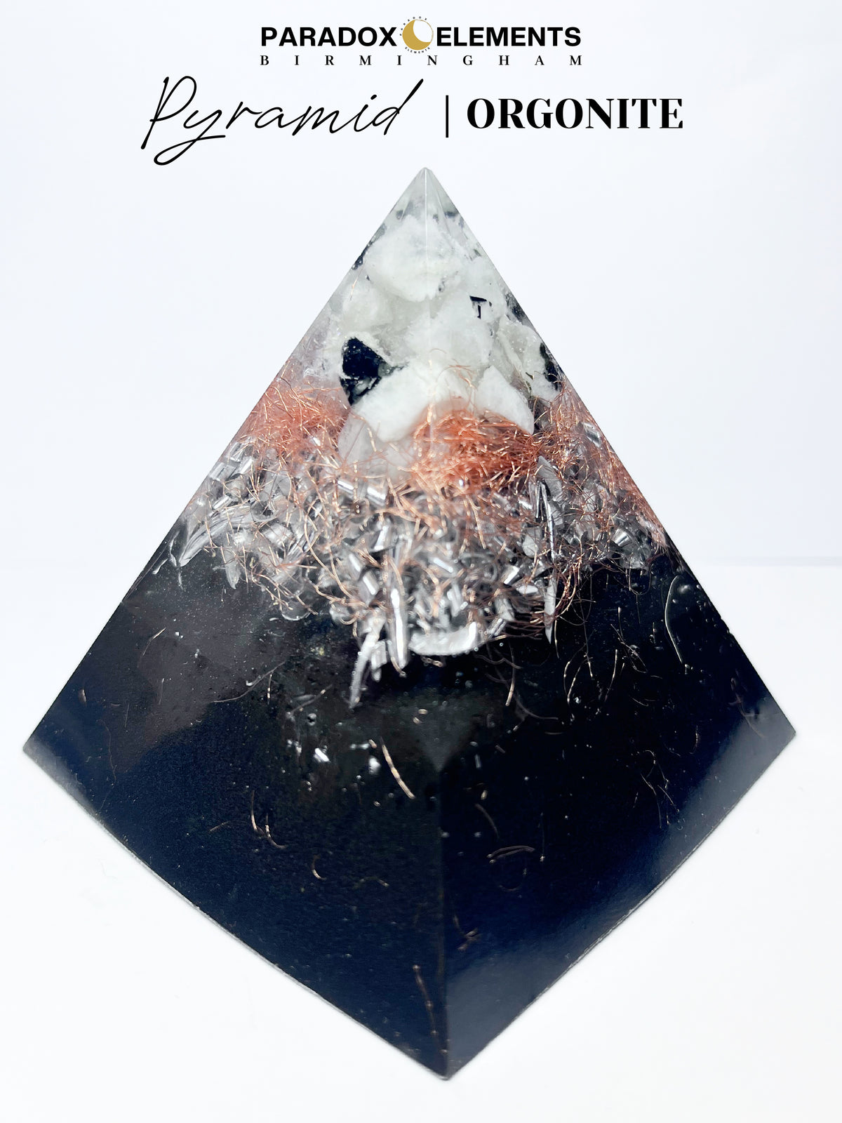 Luna Flow Essence Pyramid Orgonite with Rainbow Moonstone (Medium)