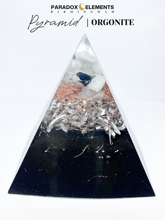 Luna Flow Essence Pyramid Orgonite with Rainbow Moonstone (Medium)