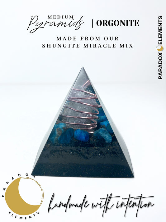 Blue Apatite & Quartz Pyramid Orgonite (Medium)