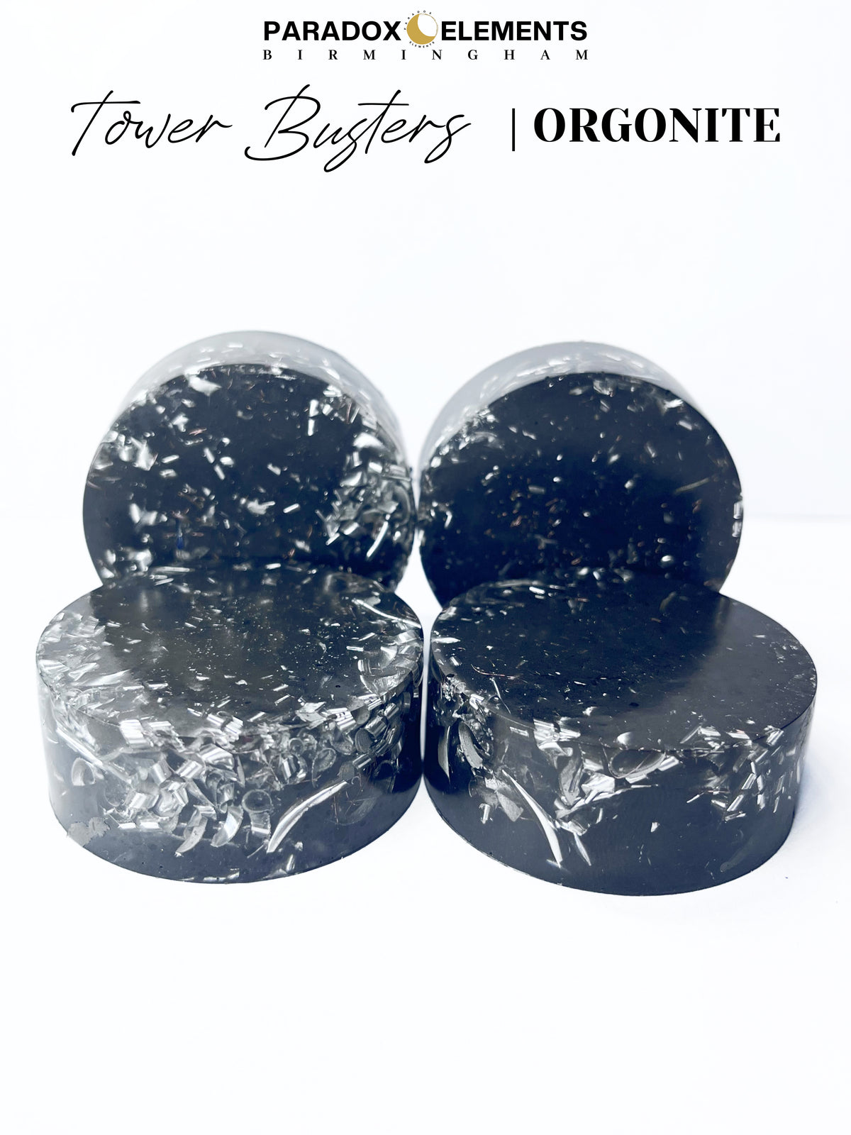 Orgonite Tower Buster+ Pucks with Sterling Silver, Elite Shungite & Protective Crystals
