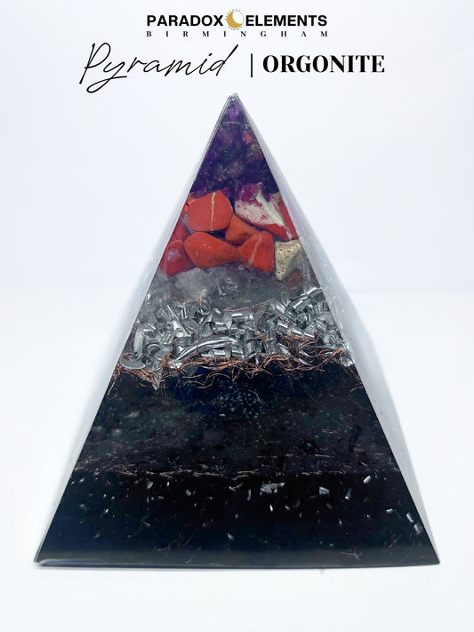 Earthfire Strength Om Pyramid Orgonite with Garnet & Red Jasper (Large)