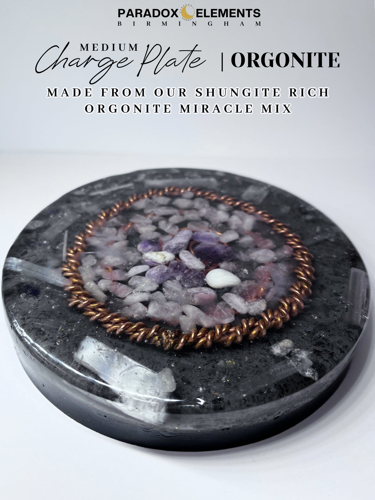 144 188 Sacred Harmony Halo Orgonite Charge Plate with Rose Quartz & Amethyst (Medium)