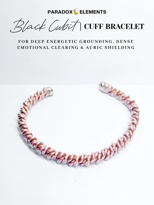 Black Cubit Tensor Cuff Bracelet for Dense Energy Clearing (Double Twisted)