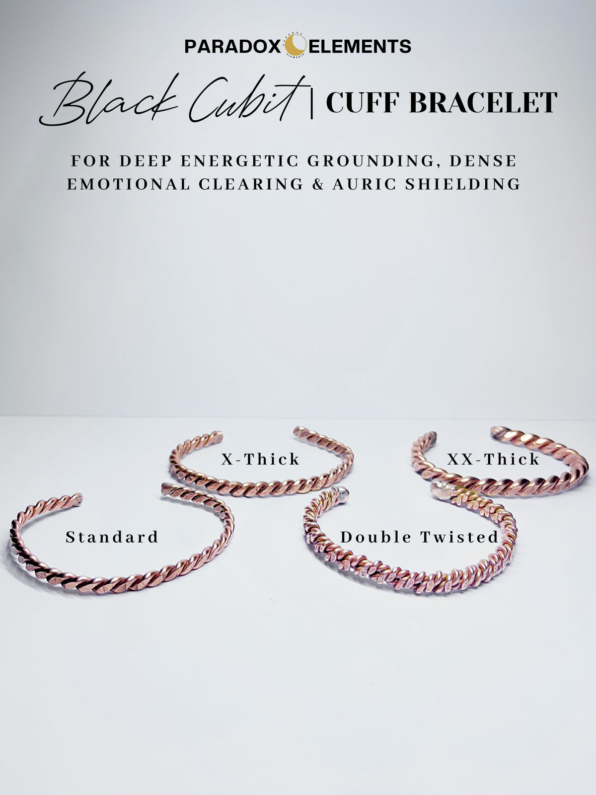 Black Cubit Tensor Cuff Bracelet for Dense Energy Clearing (Double Twisted)