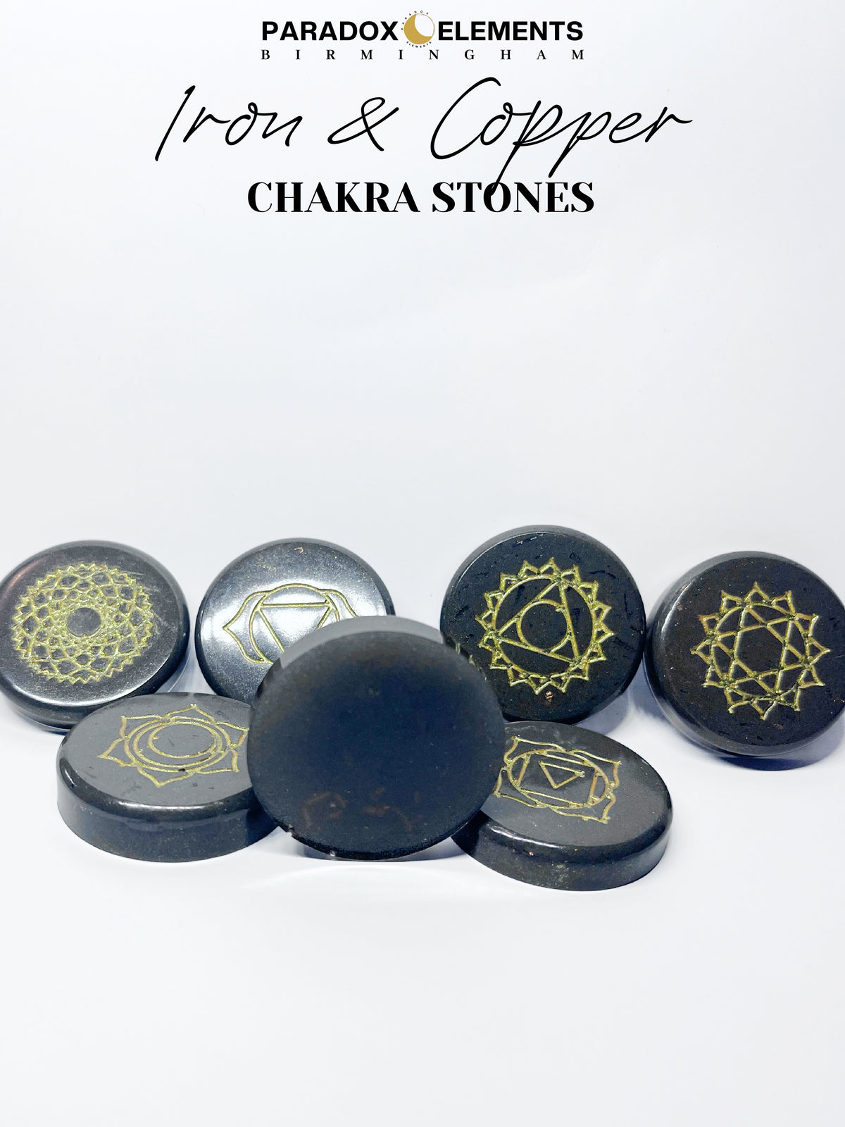 Iron & Copper Chakra Stones with Quartz & Selenite (Full Set of 7)