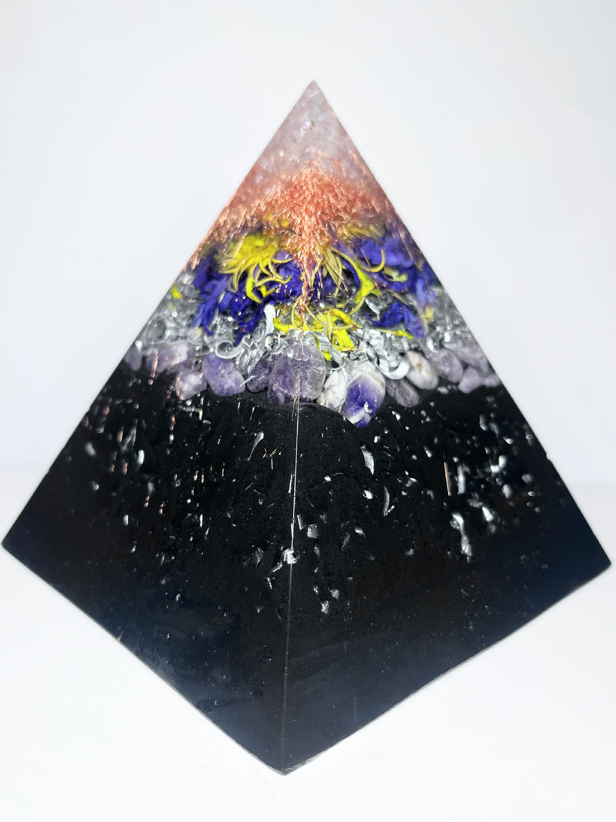 Lotus Ascended Light Pyramid Orgonite with Amethyst & Quartz (XL)