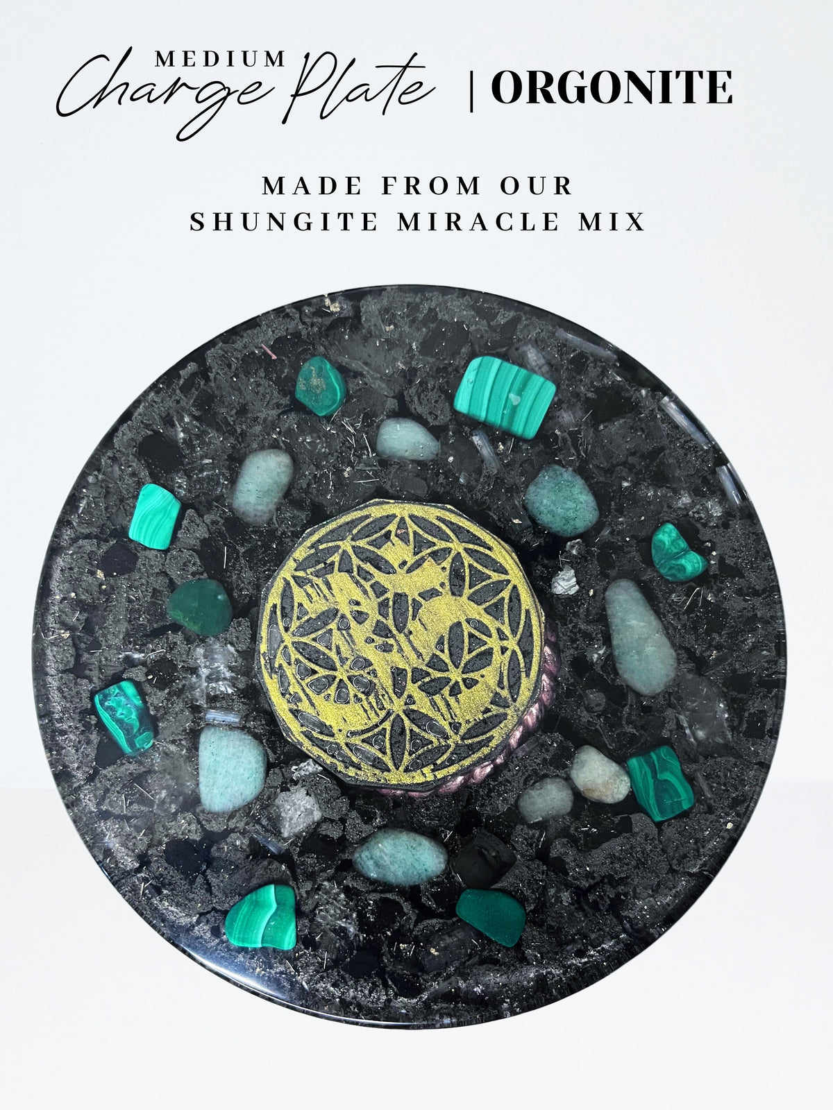 Golden Om Sacred Heart Orgonite Charge Plate (Medium)