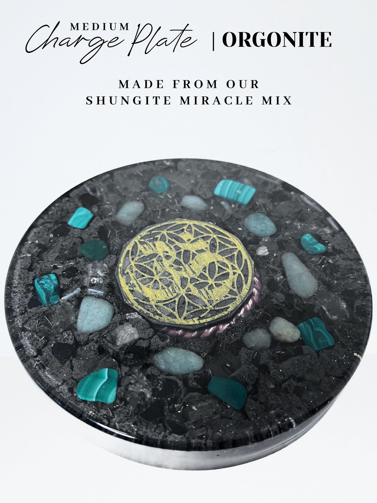 Golden Om Sacred Heart Orgonite Charge Plate (Medium)
