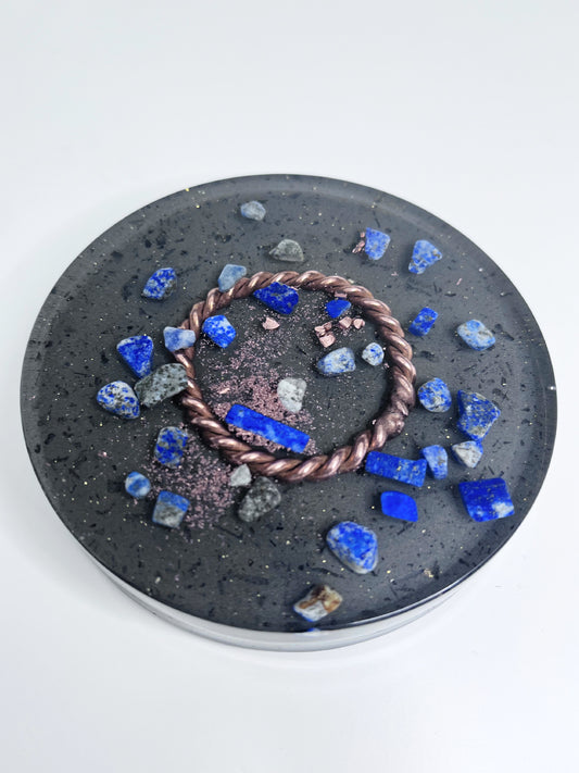 144 Sacred Royal Insight Orgonite Charge Plate with Lapis Lazuli (Small)