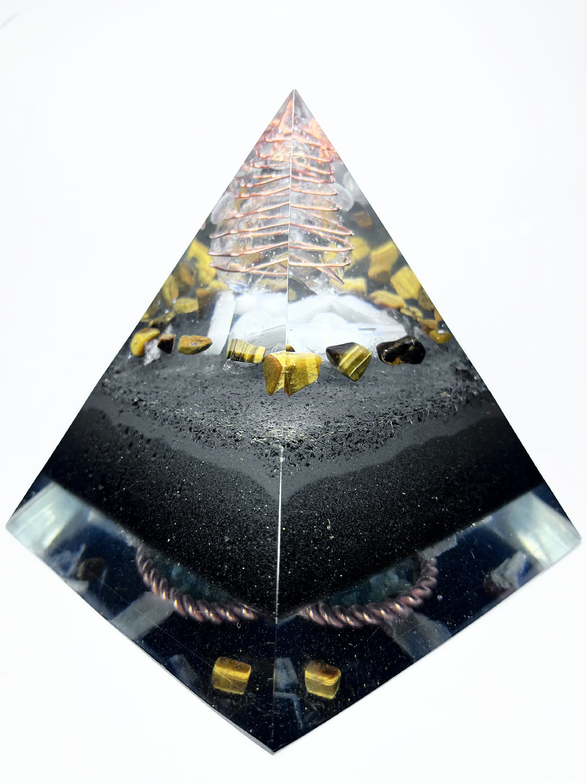 Sovereign Light Pyramid with a Golden Fire Tensor Ring, Jade & Tigers Eye