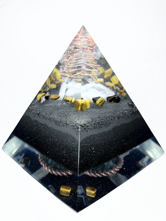 Sovereign Light Pyramid with a Golden Fire Tensor Ring, Jade & Tigers Eye