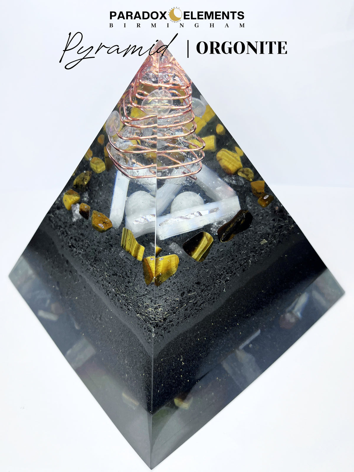 Sovereign Light Pyramid with a Golden Fire Tensor Ring, Jade & Tigers Eye