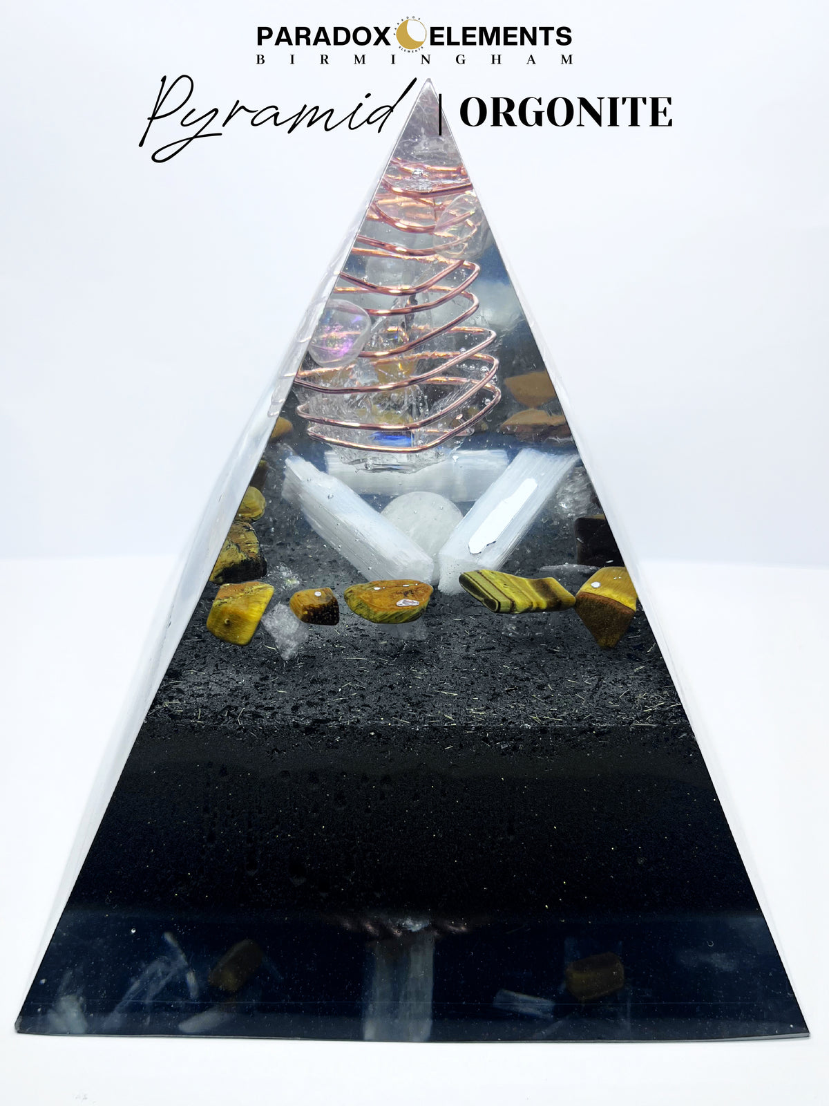 Sovereign Light Pyramid with a Golden Fire Tensor Ring, Jade & Tigers Eye
