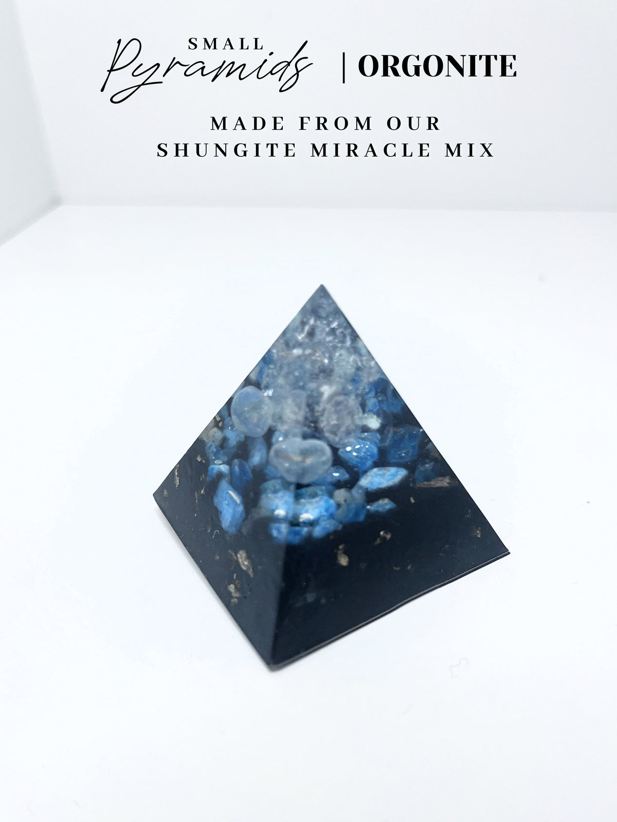 Blue Apatite & Angel Aura Quartz Pyramid Orgonite (Small)