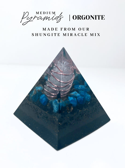 Blue Apatite & Quartz Pyramid Orgonite (Medium)