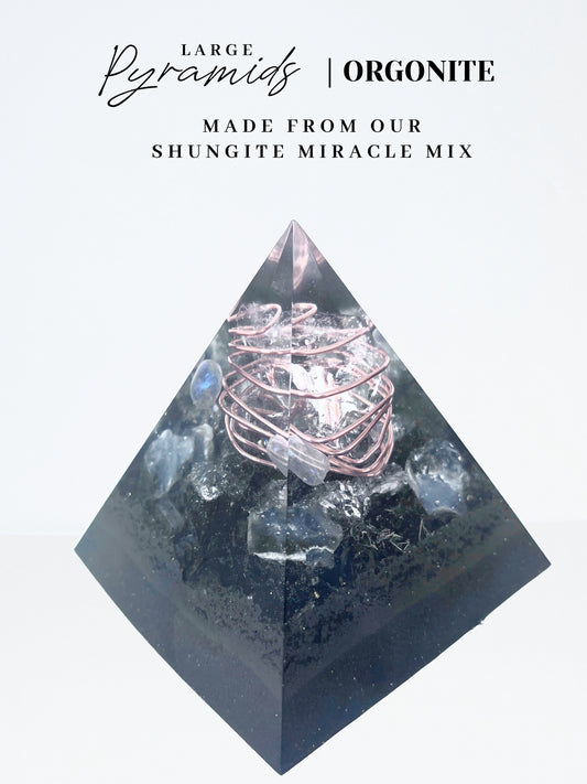 Celestite & Angel Aura Quartz Pyramid Orgonite (Large)