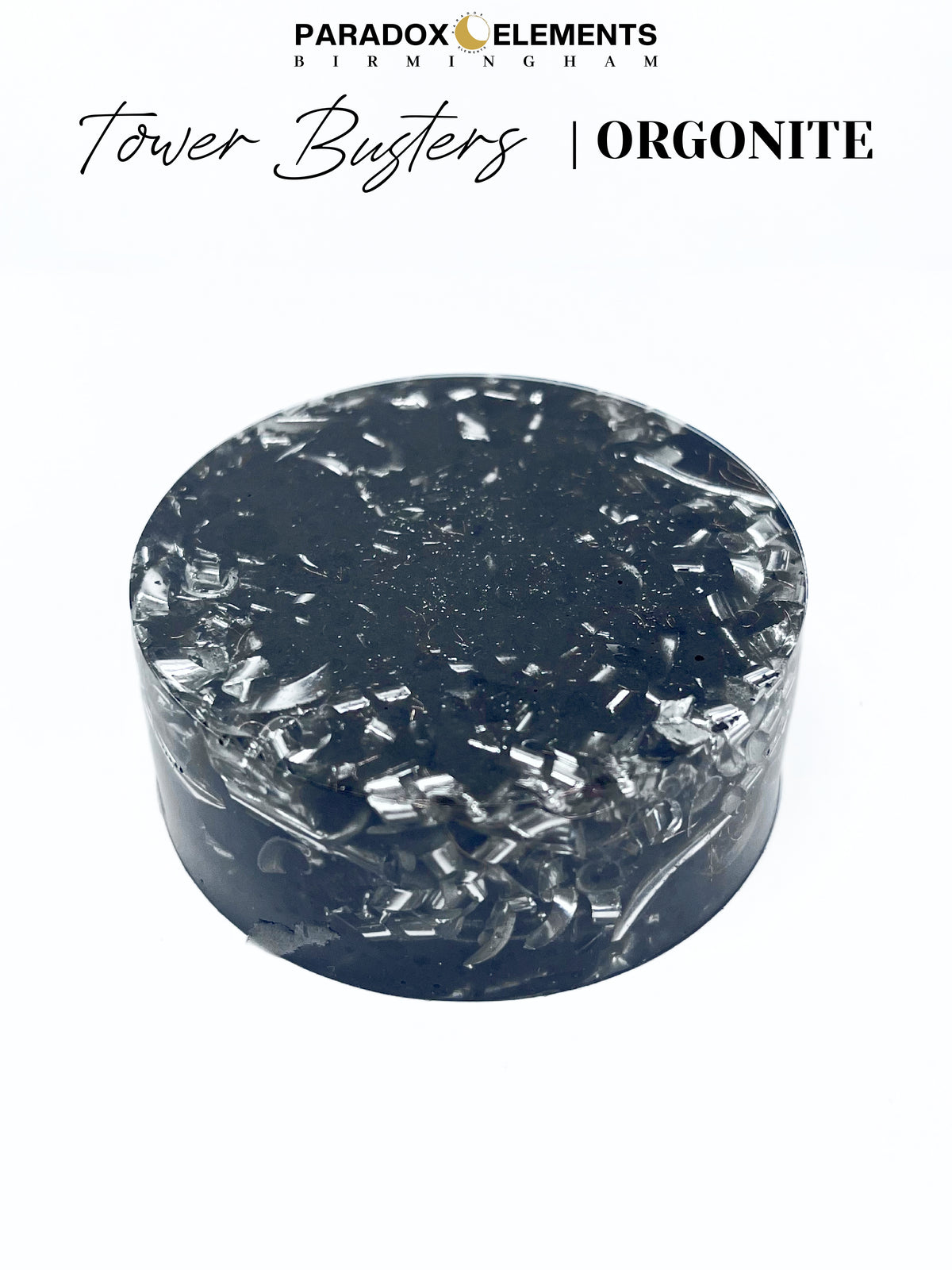 Orgonite Tower Buster+ Pucks with Sterling Silver, Elite Shungite & Protective Crystals