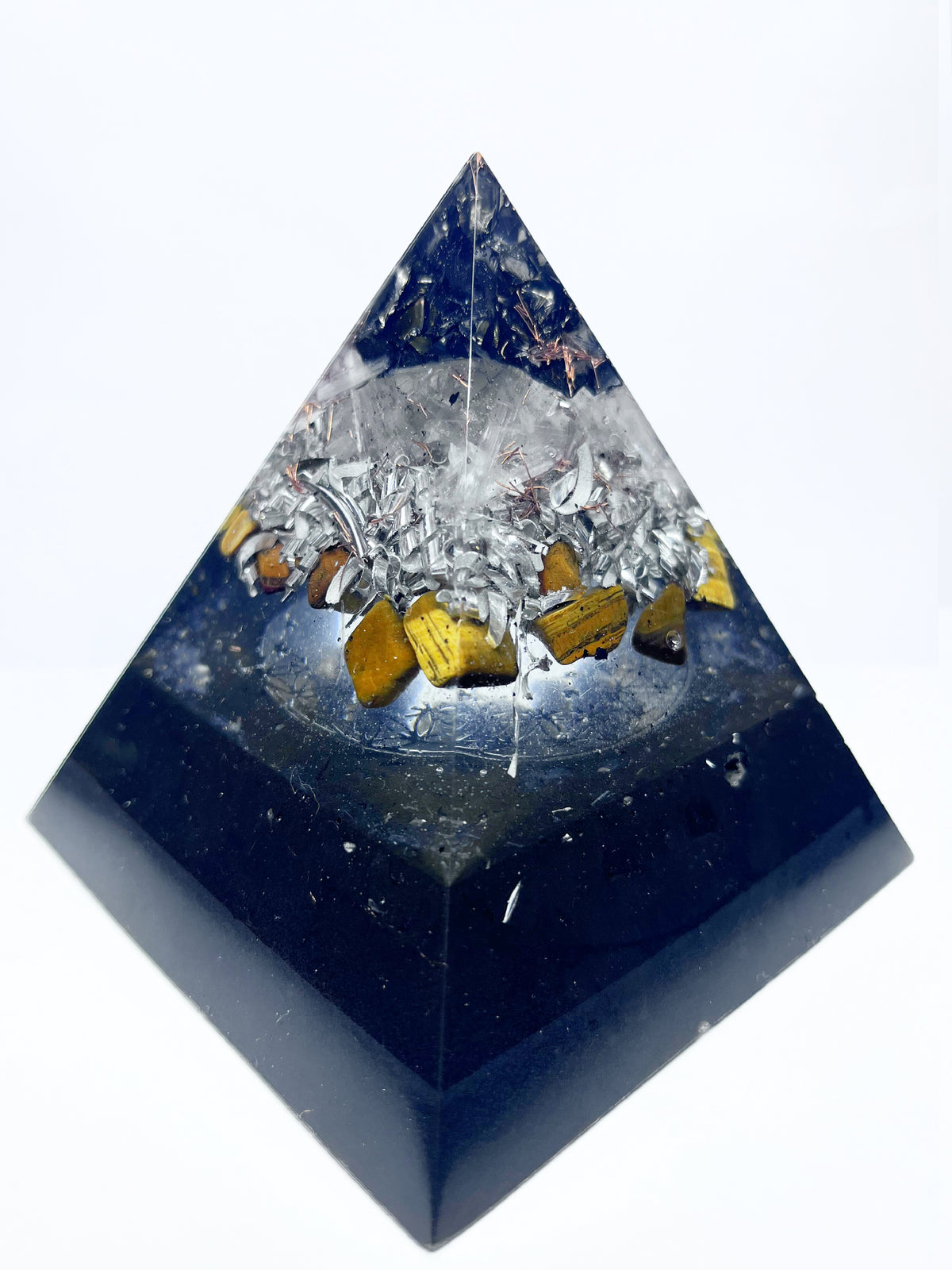 Solar Guardian Core Pyramid Orgonite with Tiger's Eye & Elite Shungite (C60 - Large)