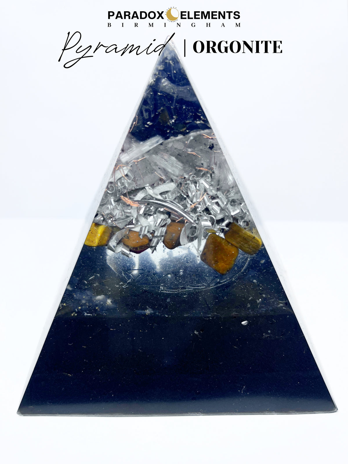 Solar Guardian Core Pyramid Orgonite with Tiger's Eye & Elite Shungite (C60 - Large)