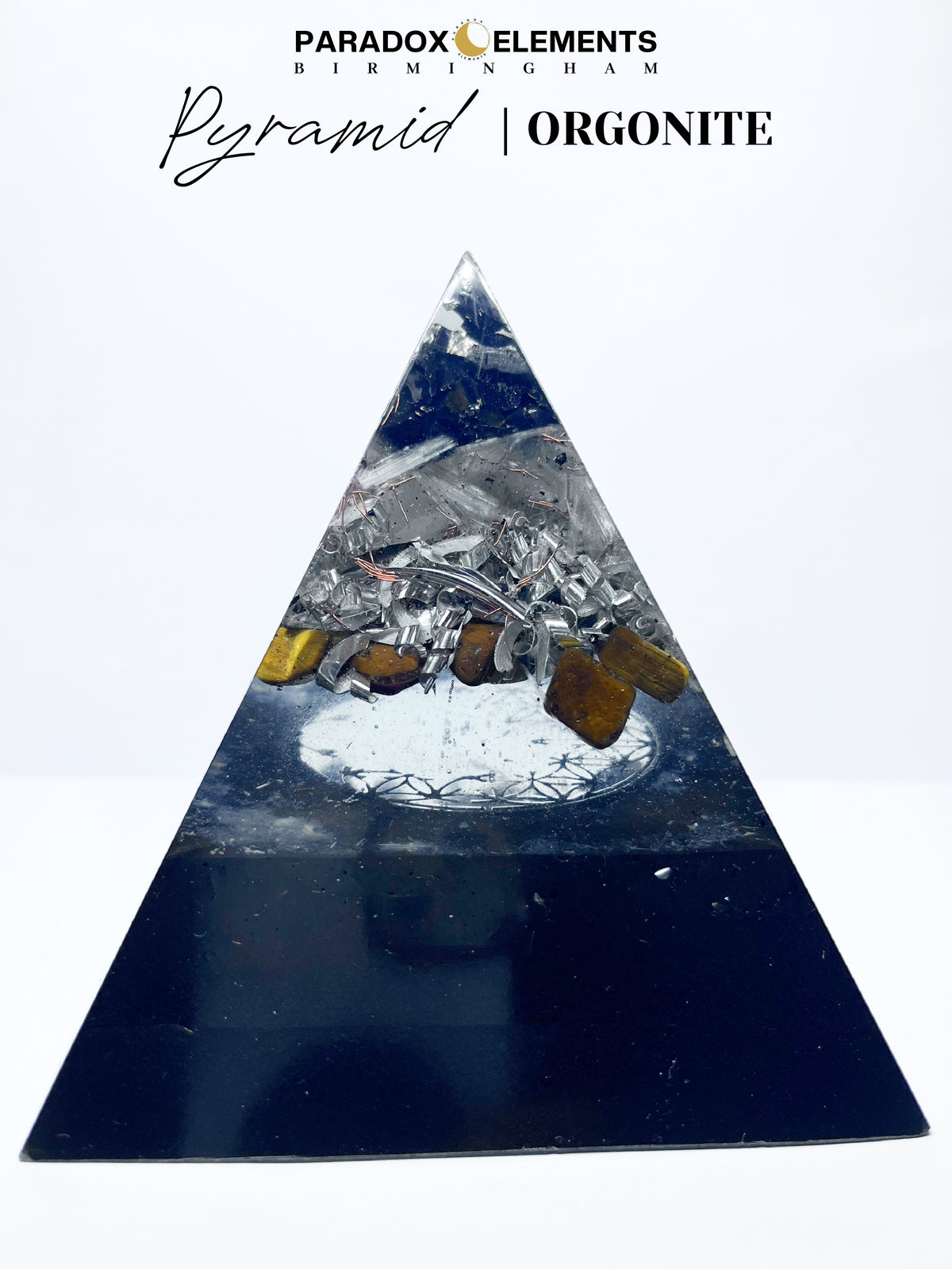 Solar Guardian Core Pyramid Orgonite with Tiger's Eye & Elite Shungite (C60 - Large)