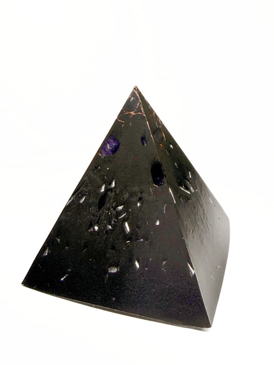 Shungite Miracle Mix Pyramid Orgonite with Amethyst (Small)