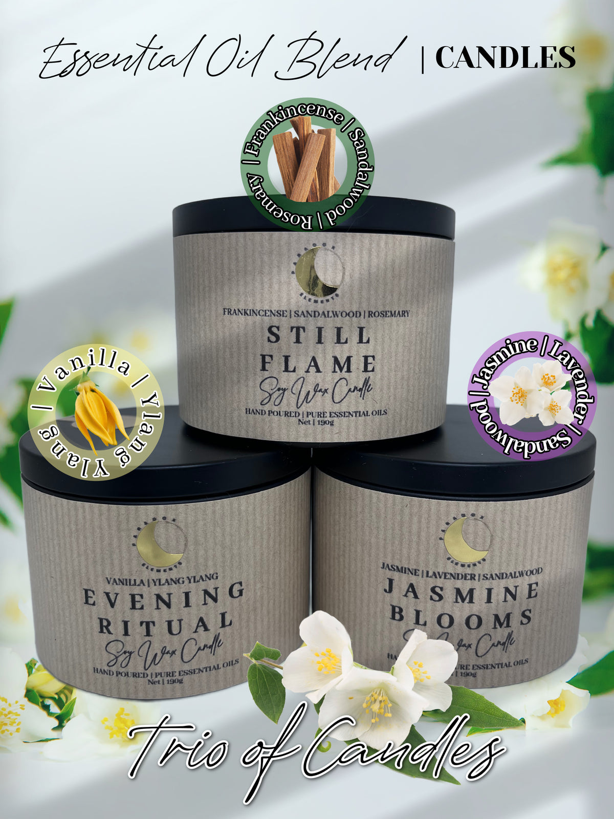 Trio of Essential Oil Soy Wax Candles (Tin)